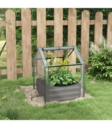 Outsunny Raised Garden Bed Planter Box with Greenhouse, Clear and Dark Grey