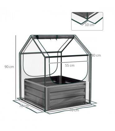 Outsunny Raised Garden Bed Planter Box with Greenhouse, Clear and Dark Grey
