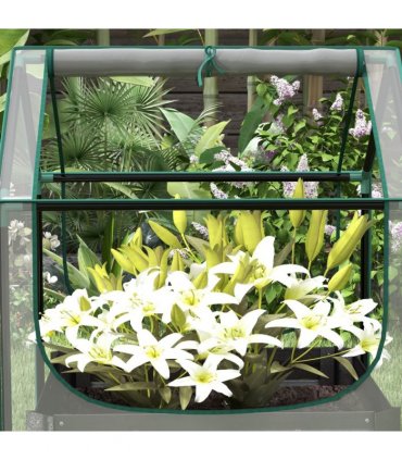 Outsunny Raised Garden Bed Planter Box with Greenhouse, Clear and Dark Grey