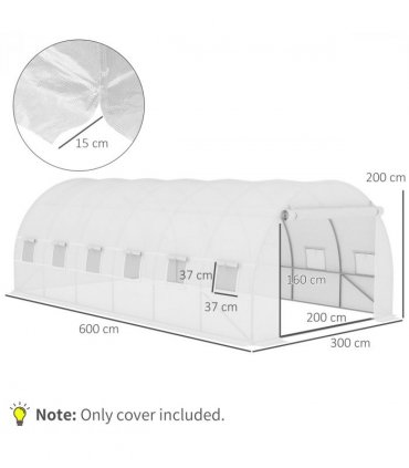 Outsunny 6x3x2m Greenhouse Replacement Cover ONLY for Tunnel Greenhouse White