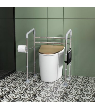 HOMCOM Adjustable Toilet Safety Frame with Additional Rubber Tips Storage