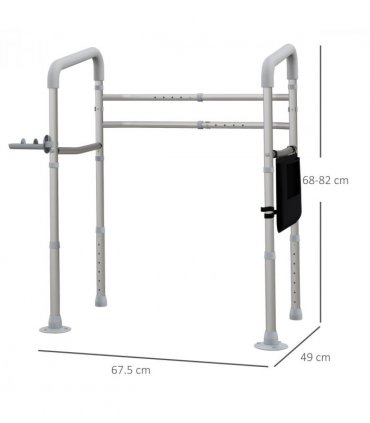 HOMCOM Adjustable Toilet Safety Frame with Additional Rubber Tips Storage
