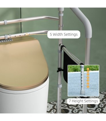 HOMCOM Adjustable Toilet Safety Frame with Additional Rubber Tips Storage