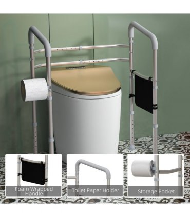 HOMCOM Adjustable Toilet Safety Frame with Additional Rubber Tips Storage