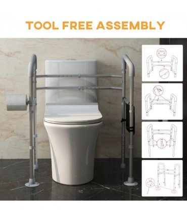 HOMCOM Adjustable Toilet Safety Frame with Additional Rubber Tips Storage