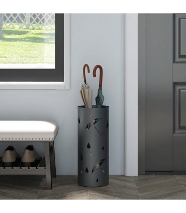 Umbrella Stand Dark Grey Galvanised Steel 17L x 17W x 41H cm Holds 2 Umbrellas