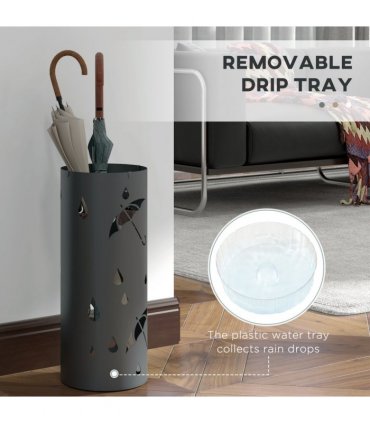 Umbrella Stand Dark Grey Galvanised Steel 17L x 17W x 41H cm Holds 2 Umbrellas