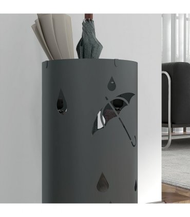 Umbrella Stand Dark Grey Galvanised Steel 17L x 17W x 41H cm Holds 2 Umbrellas