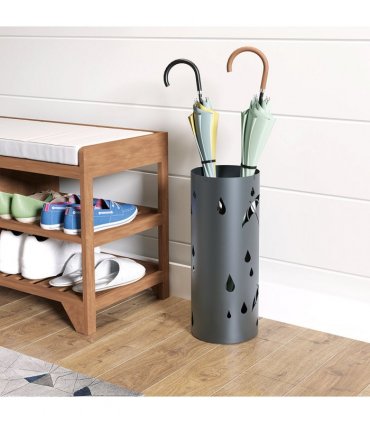 Umbrella Stand Dark Grey Galvanised Steel 17L x 17W x 41H cm Holds 2 Umbrellas