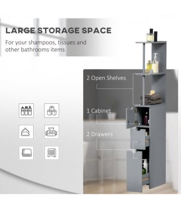 HOMCOM Tall Bathroom Cabinet, Bathroom Storage Cabinet W/ Shelf, Drawers, Grey