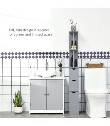 HOMCOM Tall Bathroom Cabinet, Bathroom Storage Cabinet W/ Shelf, Drawers, Grey