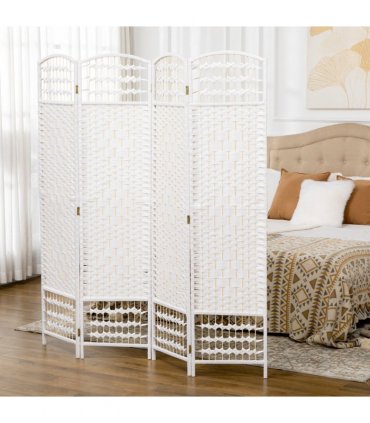 HOMCOM 4 Panel Folding Room Divider, 170cm Freestanding Privacy Screen, White