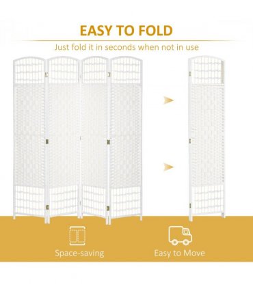 HOMCOM 4 Panel Folding Room Divider, 170cm Freestanding Privacy Screen, White