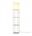 Floor Lamp Fabric White Modern Column Shape with Shelves and Fabric Lampshade