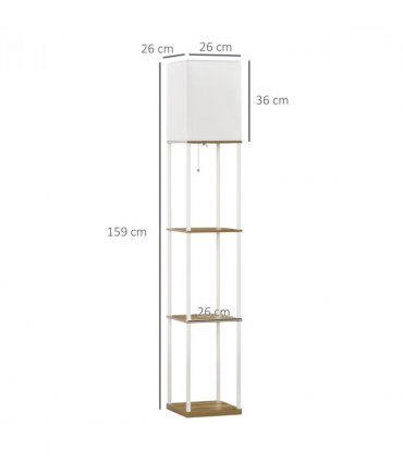 Floor Lamp Fabric White Modern Column Shape with Shelves and Fabric Lampshade