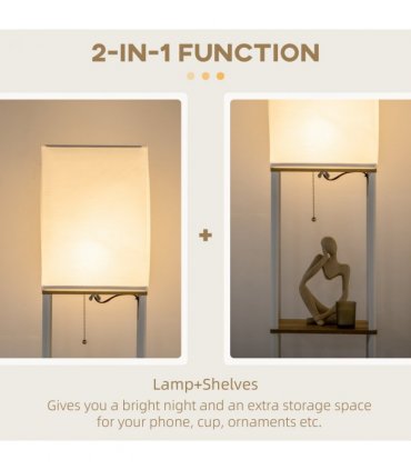 Floor Lamp Fabric White Modern Column Shape with Shelves and Fabric Lampshade