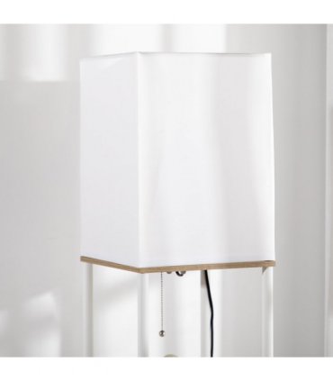 Floor Lamp Fabric White Modern Column Shape with Shelves and Fabric Lampshade