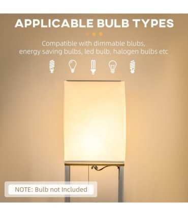 Floor Lamp Fabric White Modern Column Shape with Shelves and Fabric Lampshade