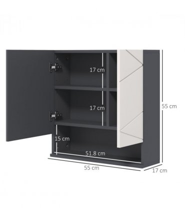 Wall Mounted Bathroom Storage Cupboard, Light Grey, 55L x 17W x 55H cm, Mirror