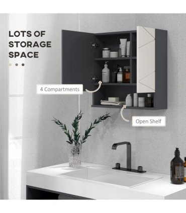Wall Mounted Bathroom Storage Cupboard, Light Grey, 55L x 17W x 55H cm, Mirror