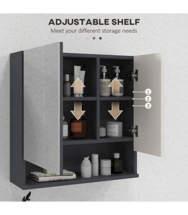 Wall Mounted Bathroom Storage Cupboard, Light Grey, 55L x 17W x 55H cm, Mirror
