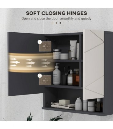 Wall Mounted Bathroom Storage Cupboard, Light Grey, 55L x 17W x 55H cm, Mirror