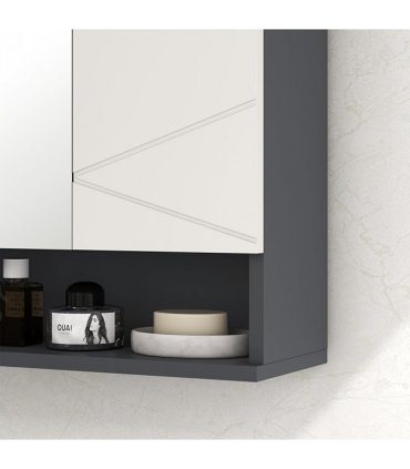 Wall Mounted Bathroom Storage Cupboard, Light Grey, 55L x 17W x 55H cm, Mirror