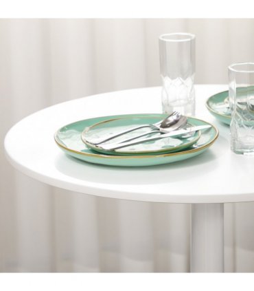 HOMCOM Round Dining Table with Steel Base, Non-slip Pad for Living Room