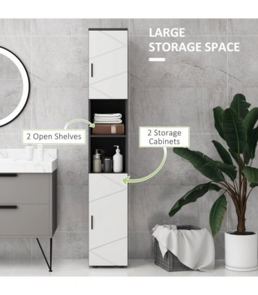 kleankin Tall Bathroom Storage Cabinet, Slim Bathroom Cabinet with Soft Close