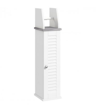 kleankin Slim Toilet Roll Storage Unit with Cupboard and Adjustable Shelf, White