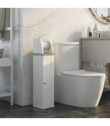 kleankin Slim Toilet Roll Storage Unit with Cupboard and Adjustable Shelf, White