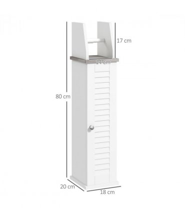 kleankin Slim Toilet Roll Storage Unit with Cupboard and Adjustable Shelf, White