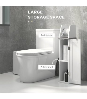 kleankin Slim Toilet Roll Storage Unit with Cupboard and Adjustable Shelf, White