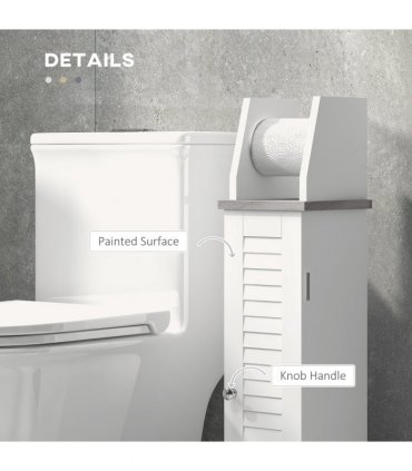 kleankin Slim Toilet Roll Storage Unit with Cupboard and Adjustable Shelf, White
