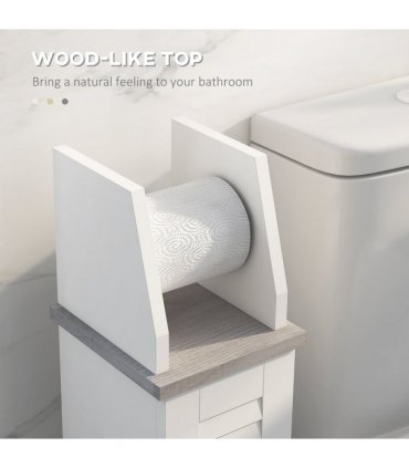 kleankin Slim Toilet Roll Storage Unit with Cupboard and Adjustable Shelf, White
