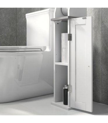 kleankin Slim Toilet Roll Storage Unit with Cupboard and Adjustable Shelf, White