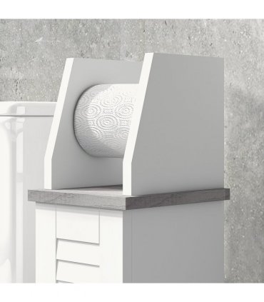 kleankin Slim Toilet Roll Storage Unit with Cupboard and Adjustable Shelf, White