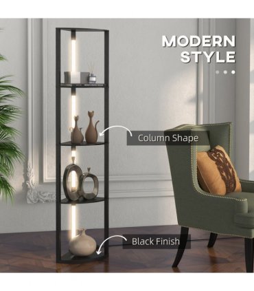 Floor Lamp Black HOMCOM Corner Floor Lamp with Dimmable Warm White LED Light