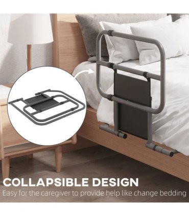 HOMCOM Folding Bed Rail for Elderly Safety Bed Assist Bar w/ Pocket for Adults