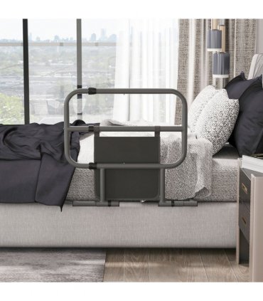 HOMCOM Folding Bed Rail for Elderly Safety Bed Assist Bar w/ Pocket for Adults