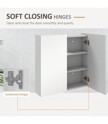 Wall Mounted Bathroom Storage Cupboard, White, High Gloss, 60L x 15W x 60H cm