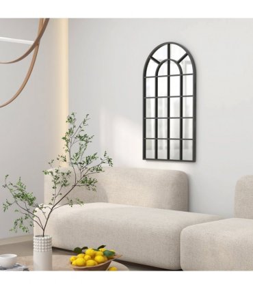 HOMCOM Modern Arch Window Wall Mirror for Living Room Bedroom, 110x62cm, Black