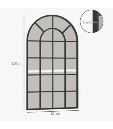 HOMCOM Modern Arch Window Wall Mirror for Living Room Bedroom, 110x62cm, Black