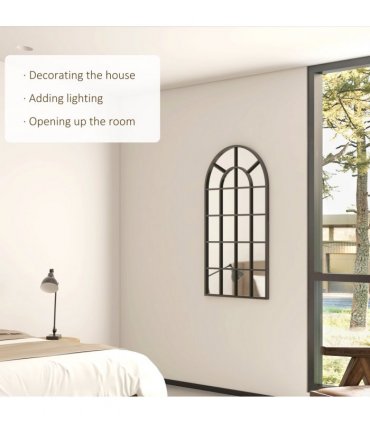 HOMCOM Modern Arch Window Wall Mirror for Living Room Bedroom, 110x62cm, Black