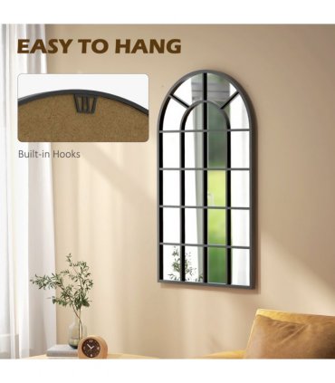HOMCOM Modern Arch Window Wall Mirror for Living Room Bedroom, 110x62cm, Black