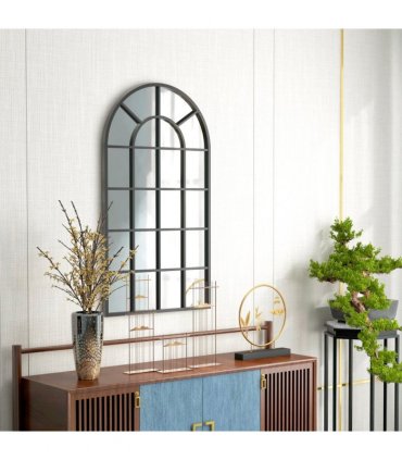HOMCOM Modern Arch Window Wall Mirror for Living Room Bedroom, 110x62cm, Black