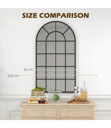 HOMCOM Modern Arch Window Wall Mirror for Living Room Bedroom, 110x62cm, Black