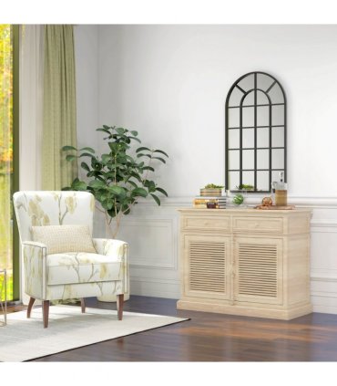 HOMCOM Modern Arch Window Wall Mirror for Living Room Bedroom, 110x62cm, Black
