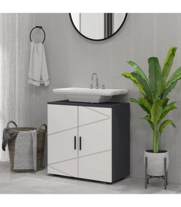 Bathroom Under Sink Cabinet Light Grey 60L x 30W x 60H cm Storage Shelf
