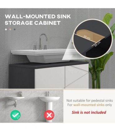 Bathroom Under Sink Cabinet Light Grey 60L x 30W x 60H cm Storage Shelf
